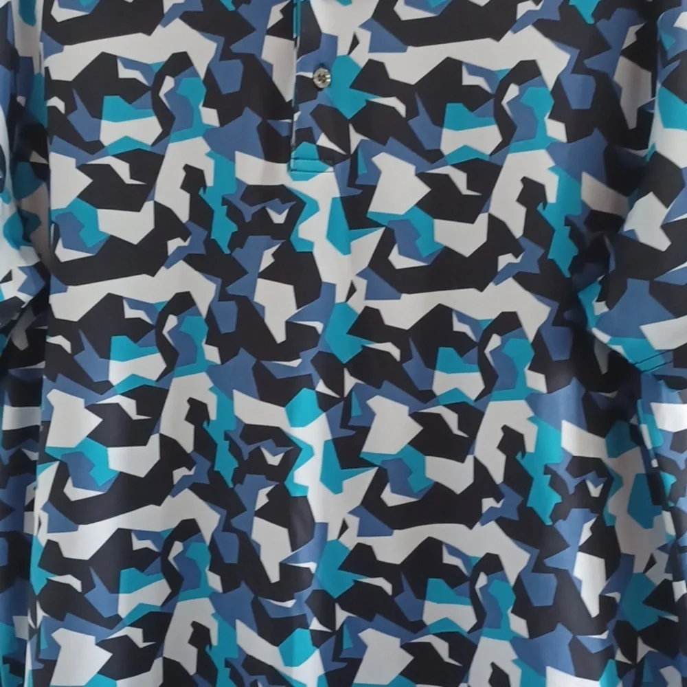 Men's Blue Camouflage Golf Polo Shirt, L - Picture 4 of 6
